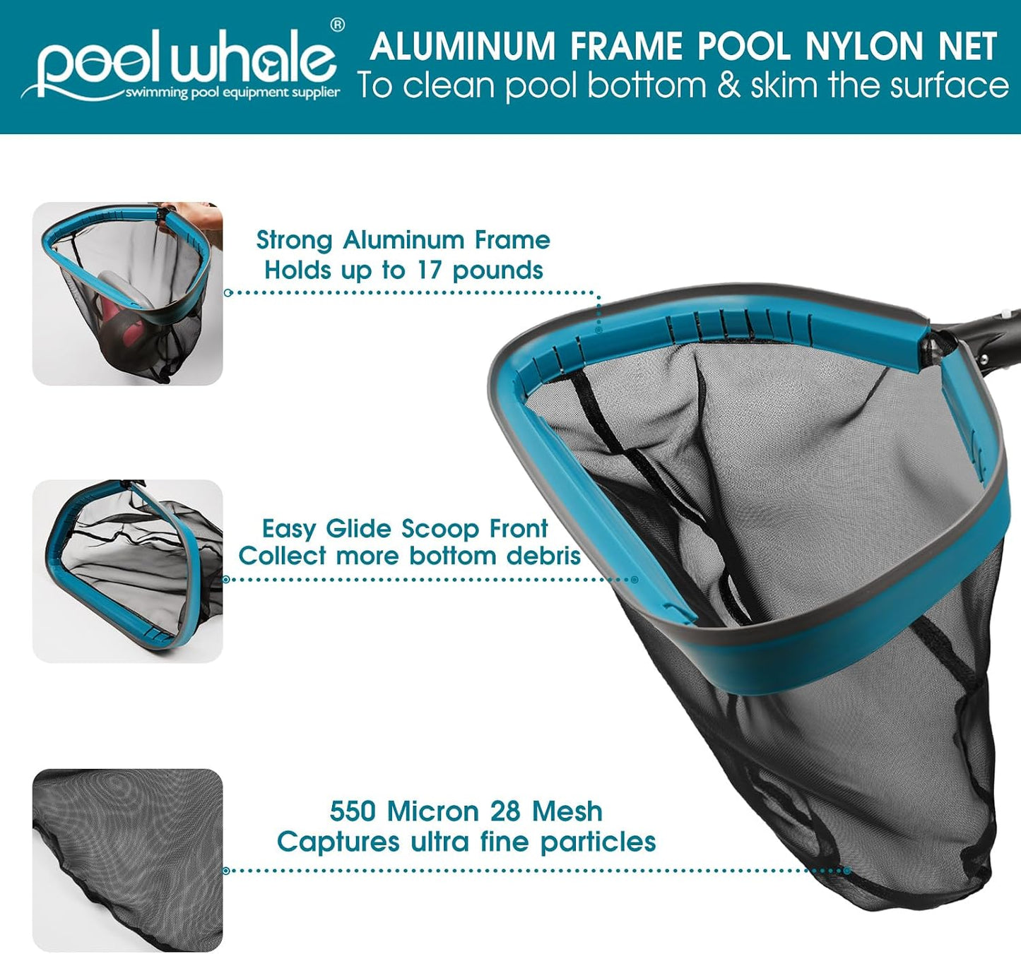Kit limpieza piscina skimmer aluminio 10ft cepillo 17.5pulg