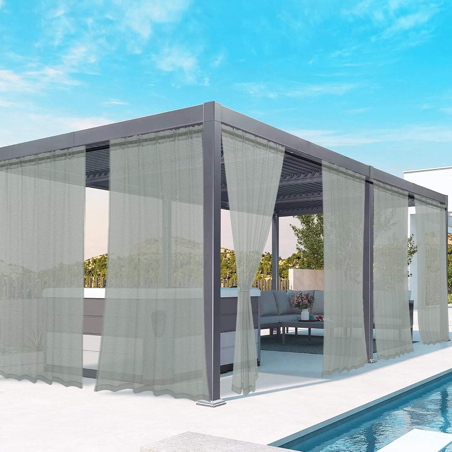 6 Cortinas traslúcidas impermeables para patio con bolsillo