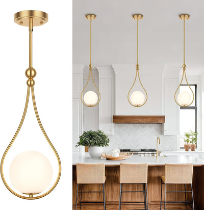 Luces colgantes doradas globo cristal blanco cocina comedor 1 pack