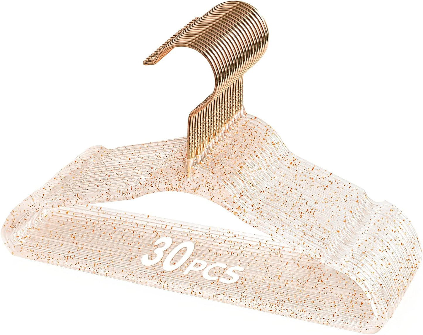 Perchas acrílico 11" para bebé con purpurina 30pzas