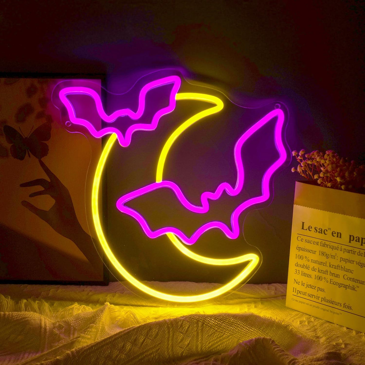 Luz led neón luna murciélago decoración halloween usb