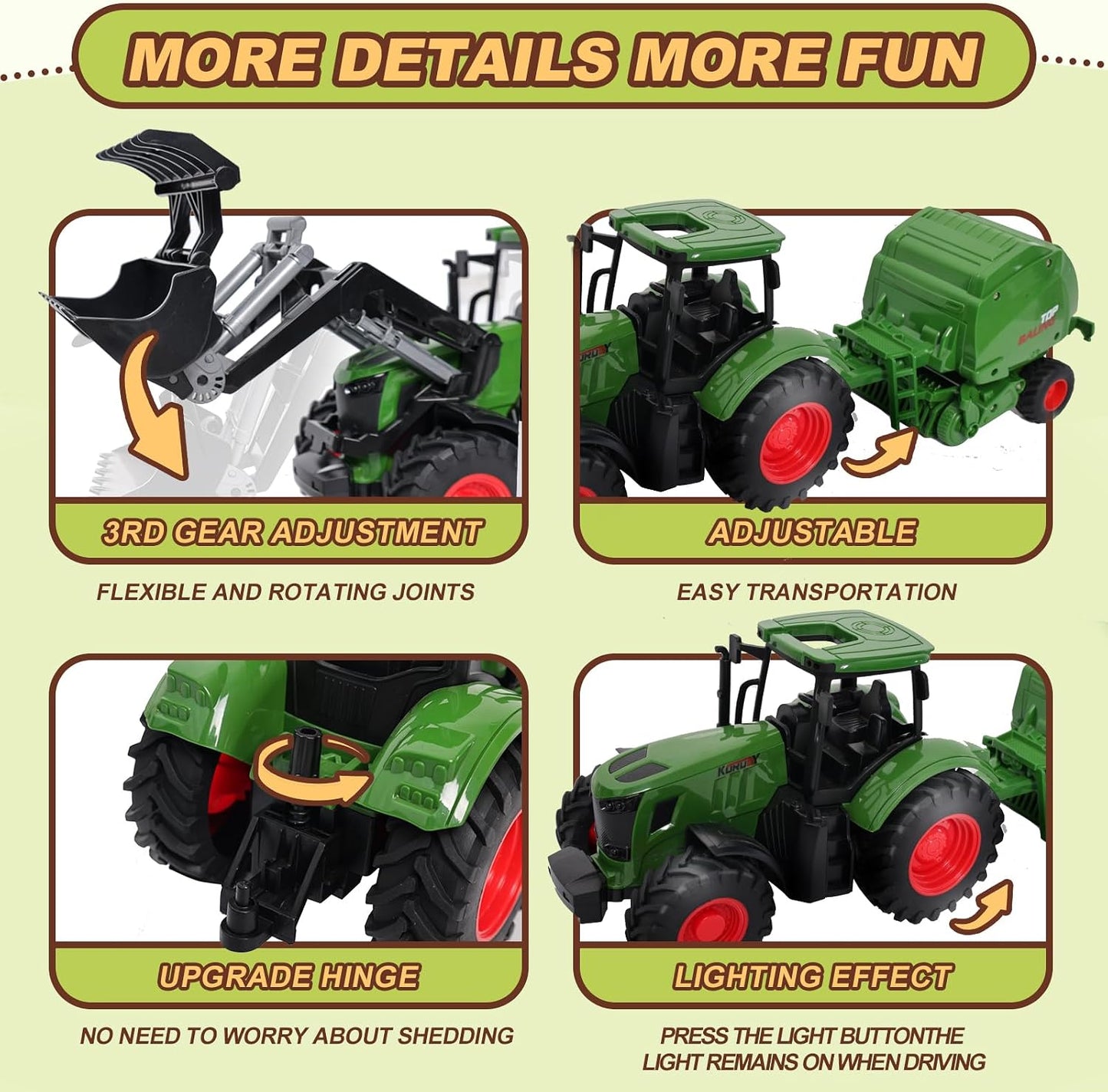 Set tractor granja vaca herramientas para niños