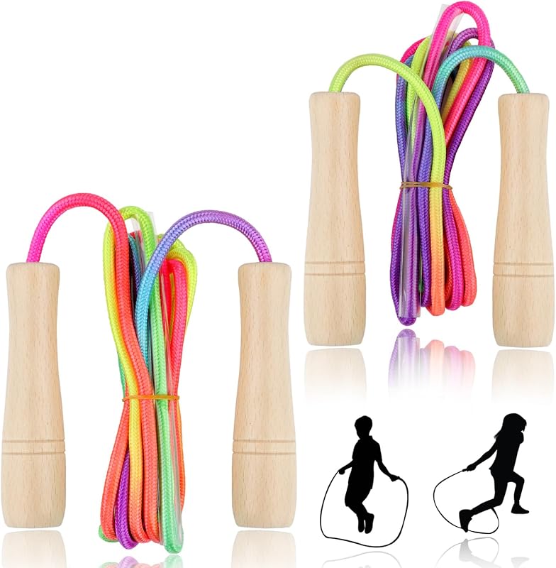 Cuerda saltar ajustable mango madera para niños fitness