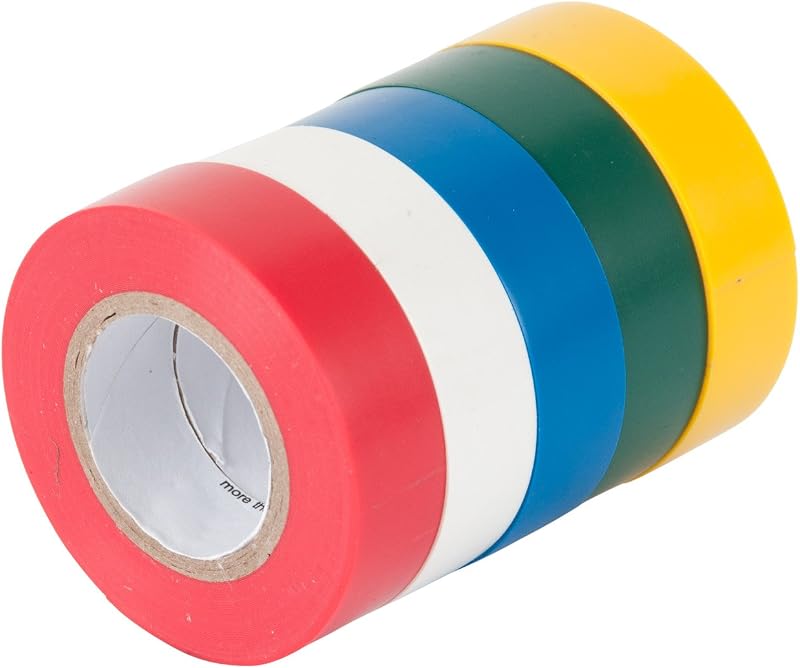 Cinta eléctrica PVC 7 mil 1/2pulg x20pies 5uds varios colores