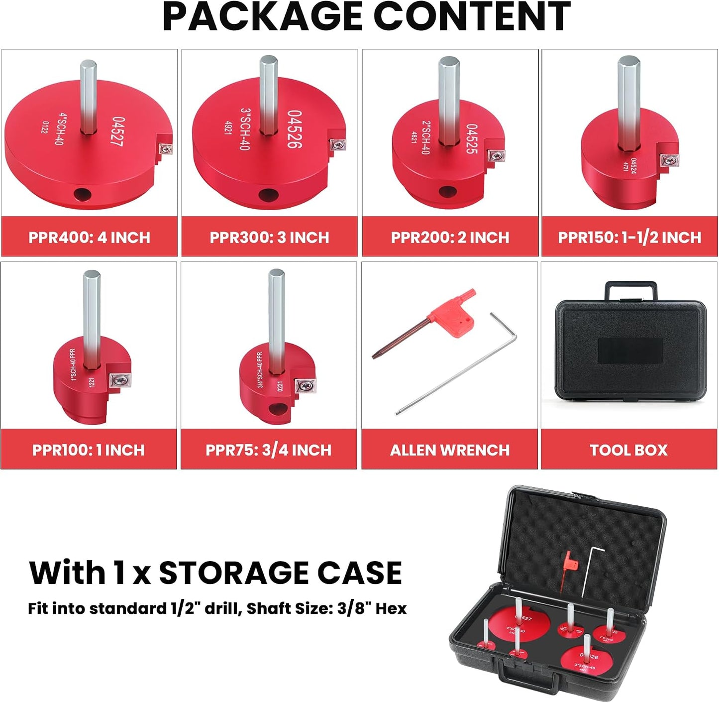 Kit 6 Pzas Escariador PVC 3/4, 1, 1-1/2, 2, 3, 4 pulg