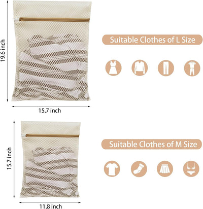 6 Pzas Bolsas Lavandería Malla Panal Beige