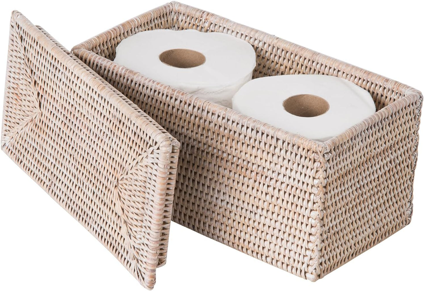 Caja mimbre rollos papel higiénico blanco lavado