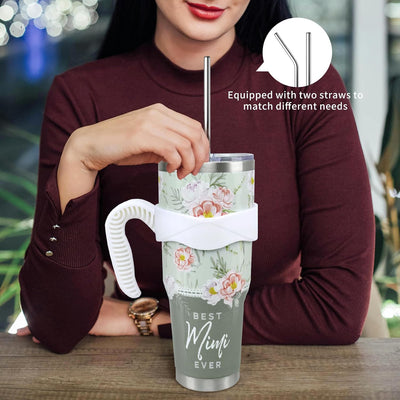 Vaso café Mimi 40oz con asa y pajilla verde salvia