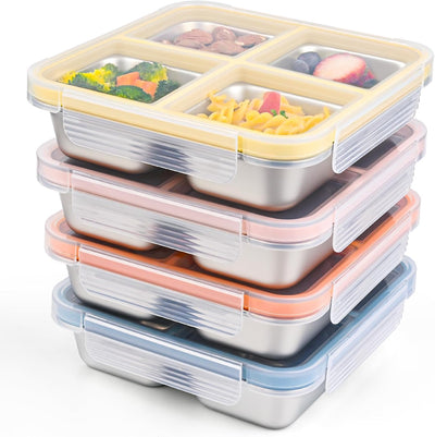 4 Pzas Recipientes Acero Inox con Tapas Bento Almuerzo