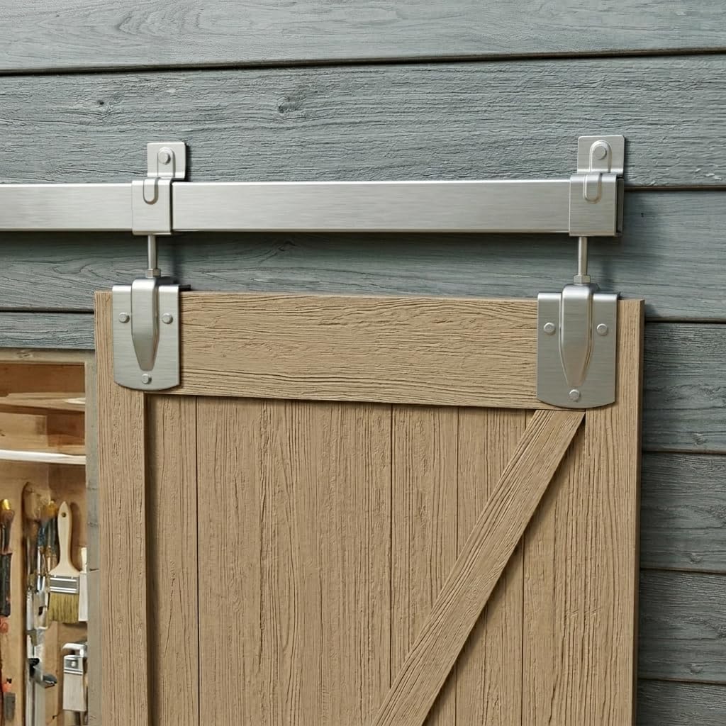 Kit herrajes puerta granero 6.6ft riel corrediza plateada