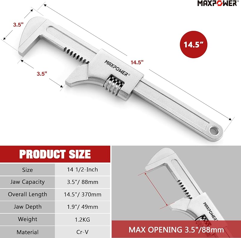Llave automotriz ajustable 14.5" apertura 3.5"