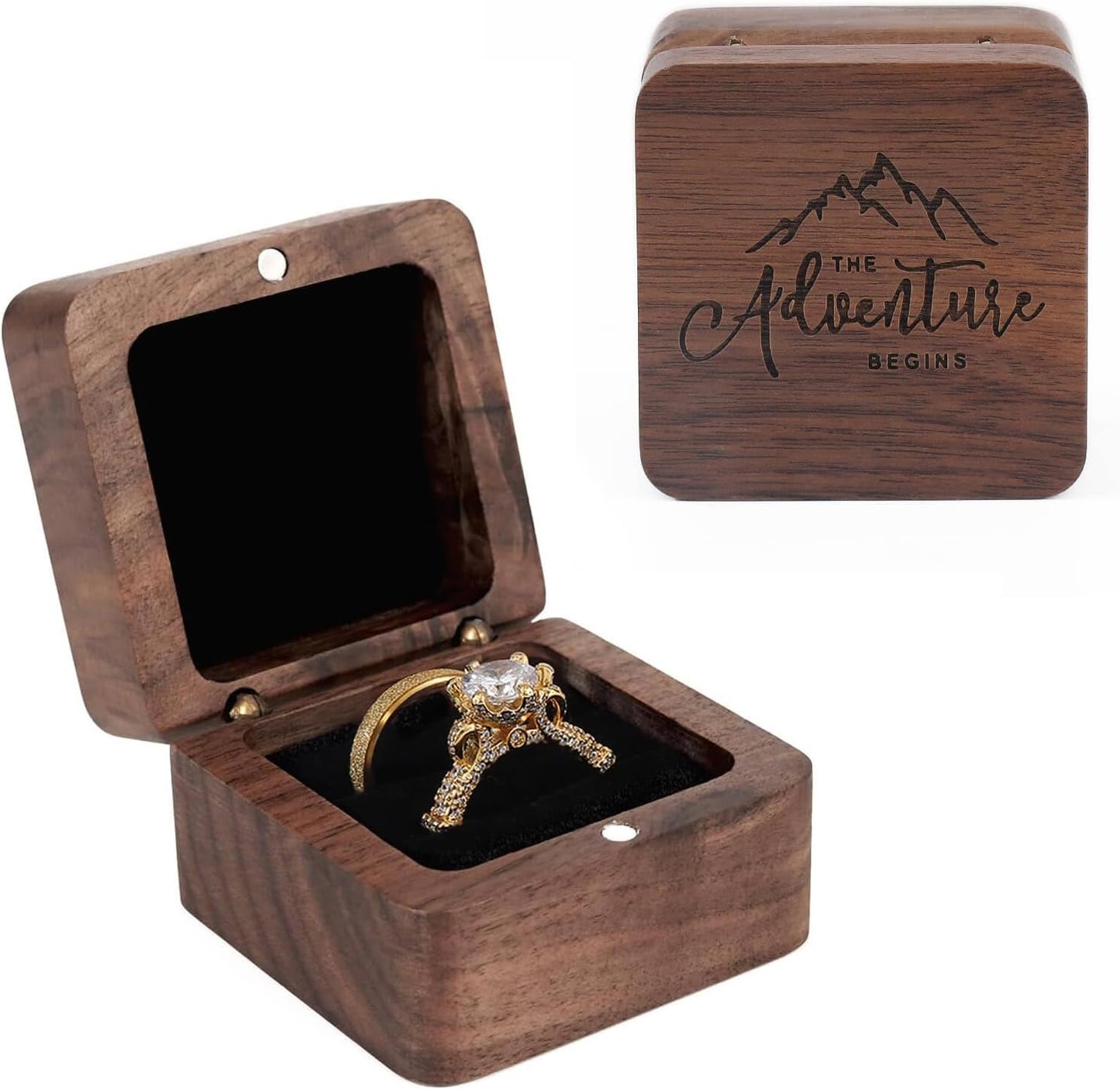 Caja de madera para anillos de boda y compromiso