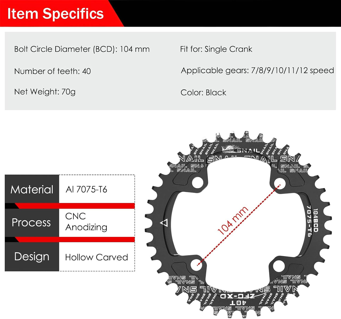 Cadena ancho estrecho 30T-52T para bicicleta MTB BMX