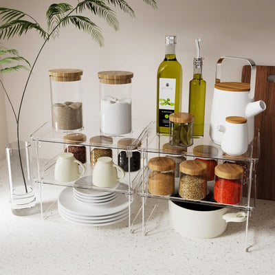 2 Pzas Estante Organizador Cocina Apilable Plástico Transparente
