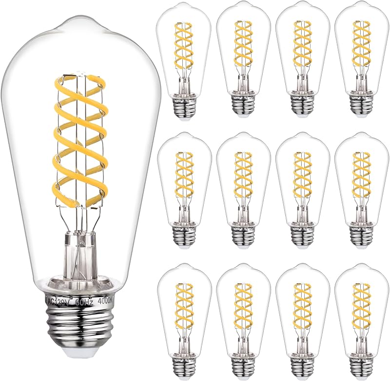 12 Bombillas LED Edison ST58 Regulables 6W Luz Blanca 4000K