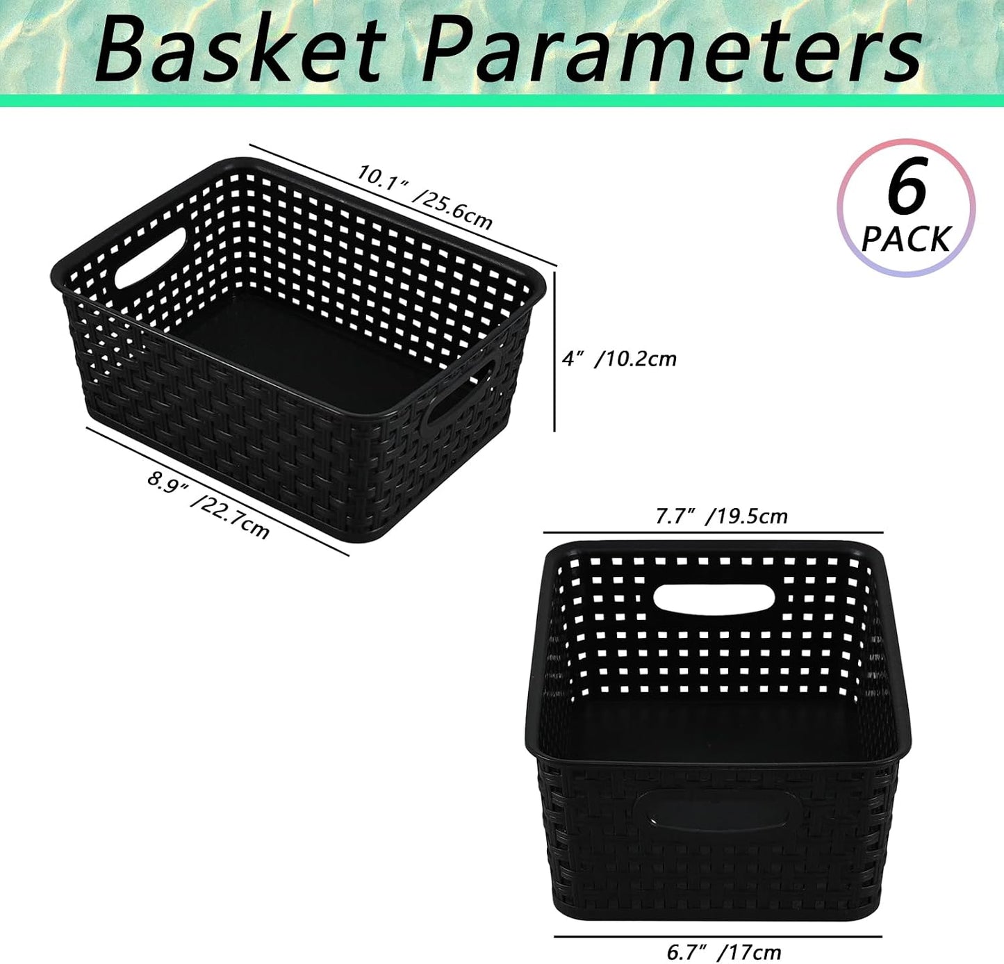 6 Pzas Canasta Plástico Weave Organiz. Negro