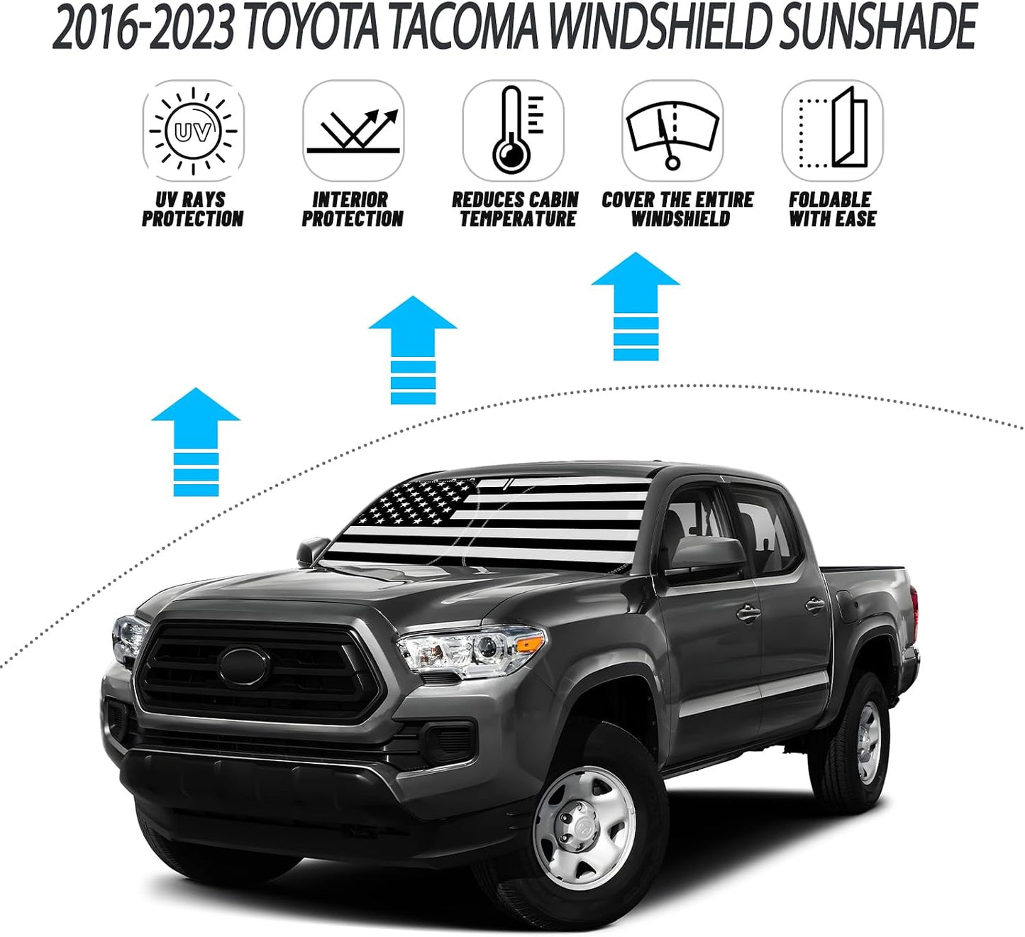 Parasol parabrisas Toyota Tacoma 2016-23 bandera USA 210T