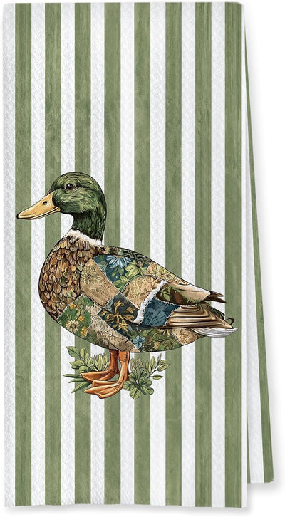 Toallas de cocina con pato mallard estampado floral, regalo para amantes de los patos, 16x24 pulgadas