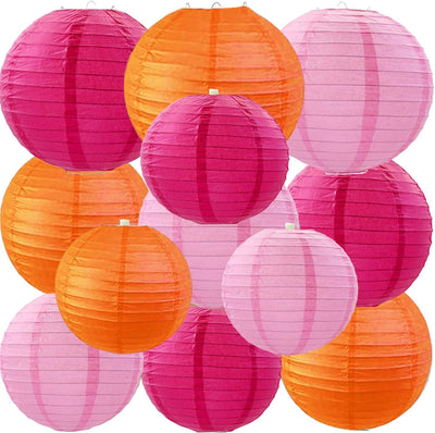 12 Faroles Papel Rosa Naranja Colgantes para Decoración