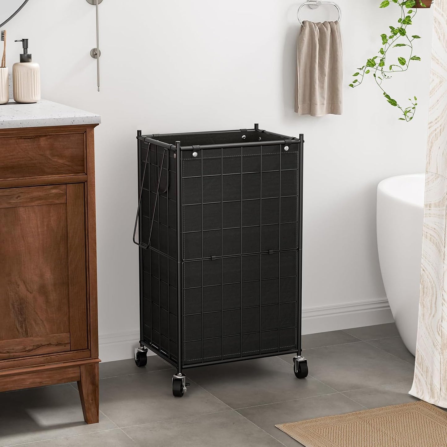 Cesta ropa sucia con ruedas alambre 100l dormitorio