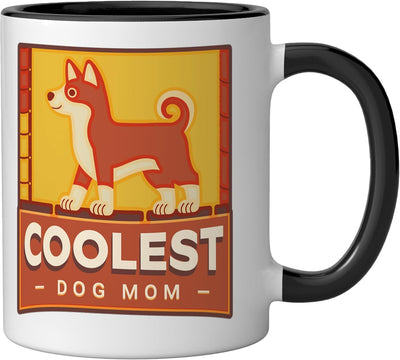 Taza cerámica retro para mamá de perro negra/blanca