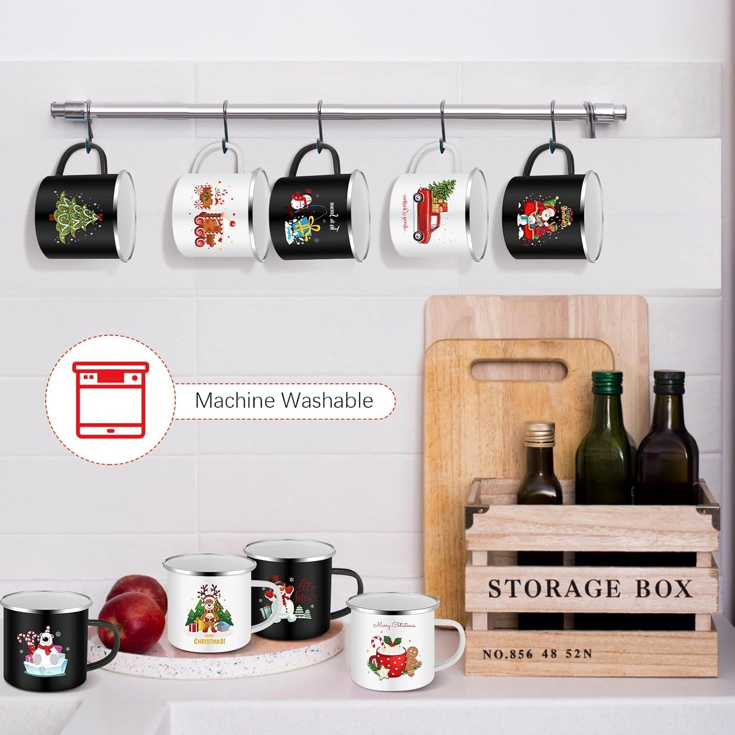9 Tazas Navidad Esmaltadas 12oz para Café Regalo Familia