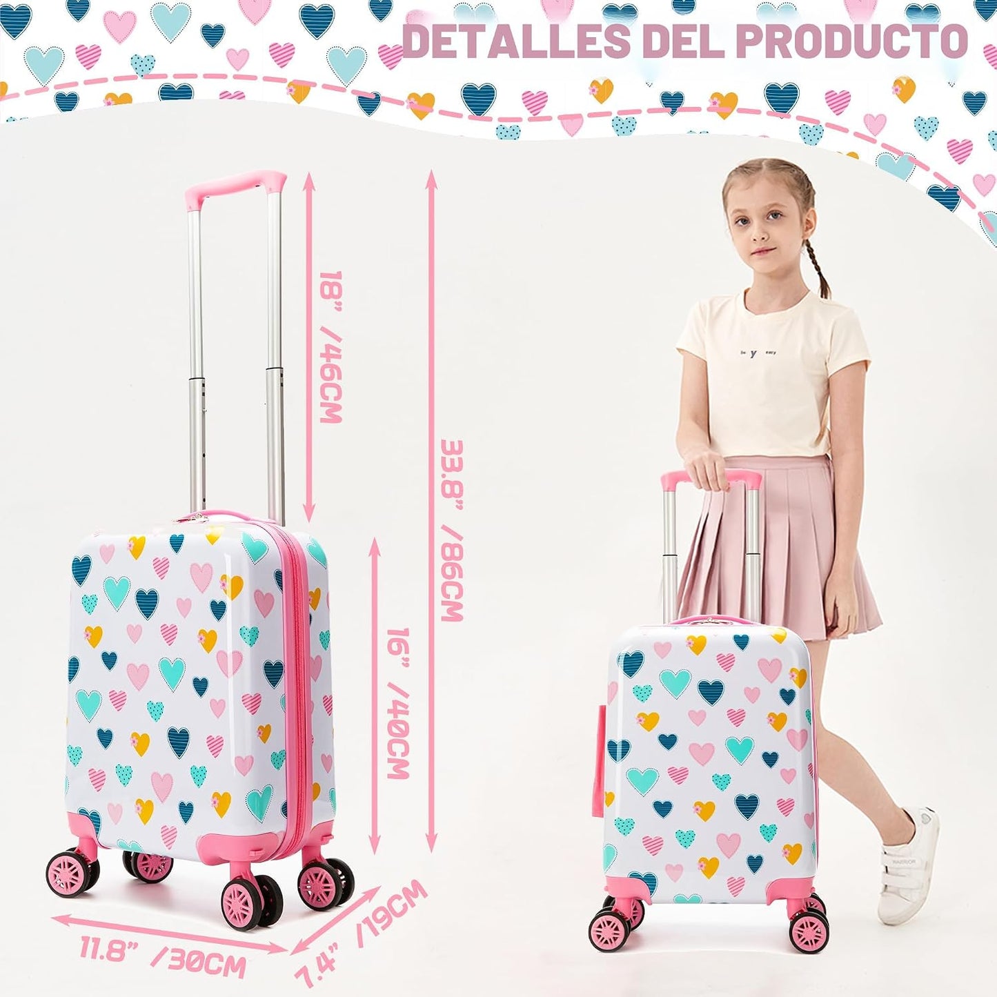 Set 2 maletas rígidas con ruedas para niños con almohada