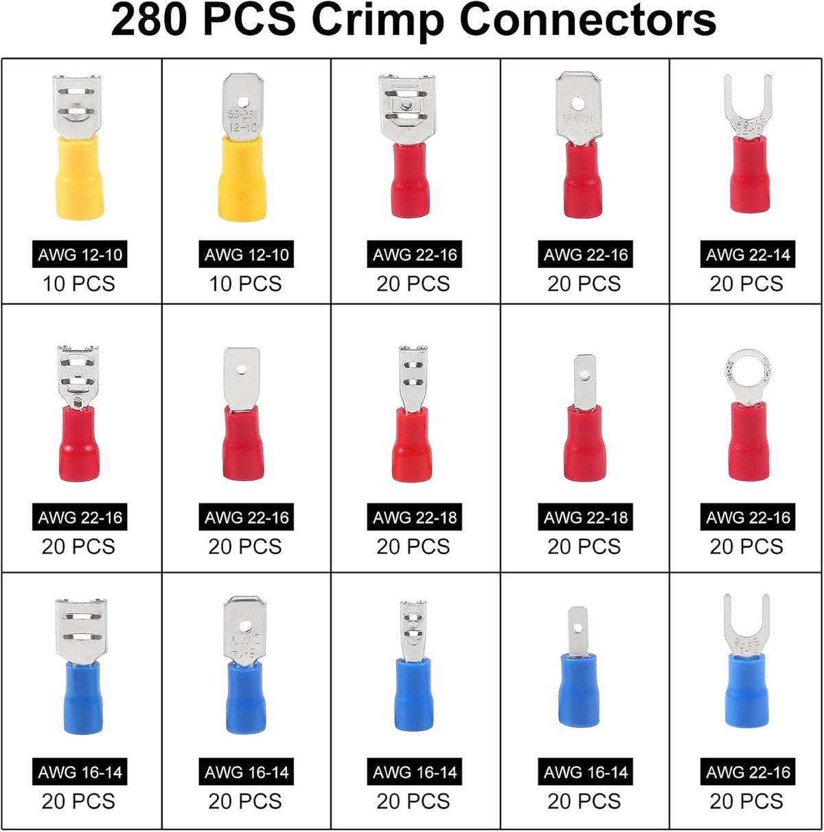 Kit conectores crimpados 0.110-0.248pulg terminales espada