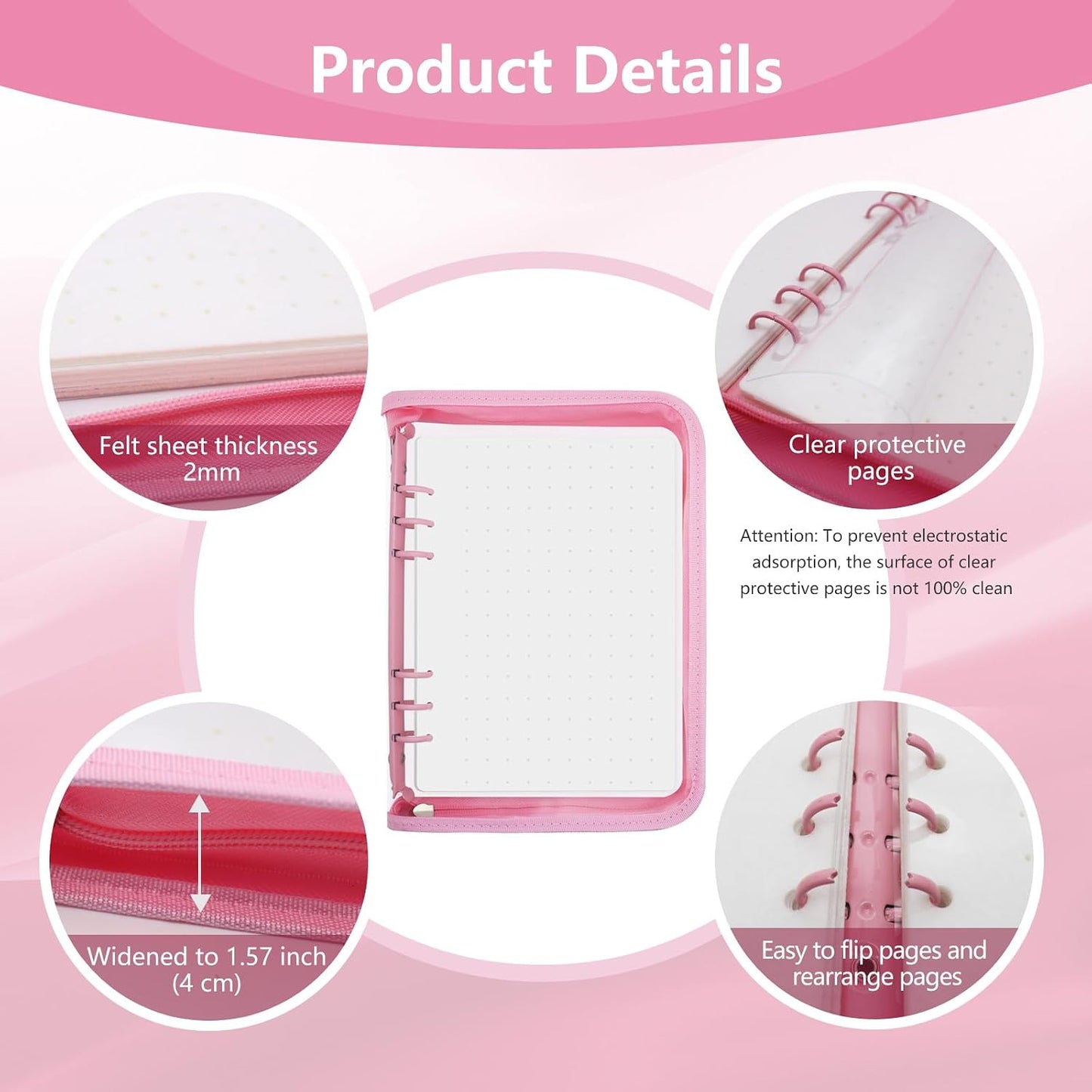 Libro broche A5 organiz. alfileres esmaltados rosa