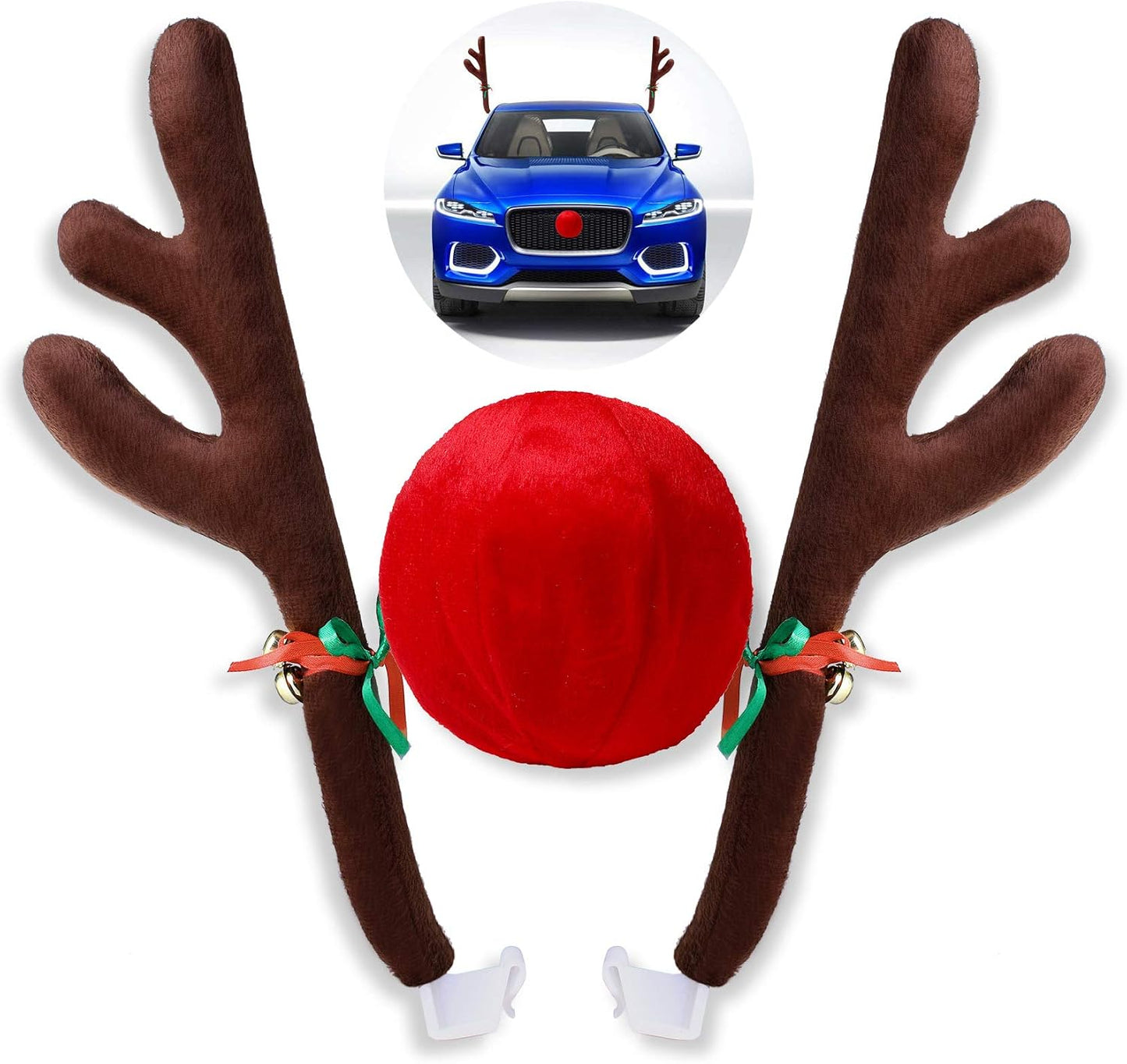 Kit astas reno cascabeles nariz roja decoración coche Navidad