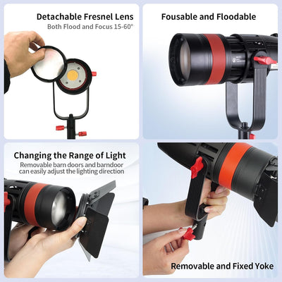 Luz Fresnel LED bicolor 3200K-5600K 55W enfocable CRI96 para video