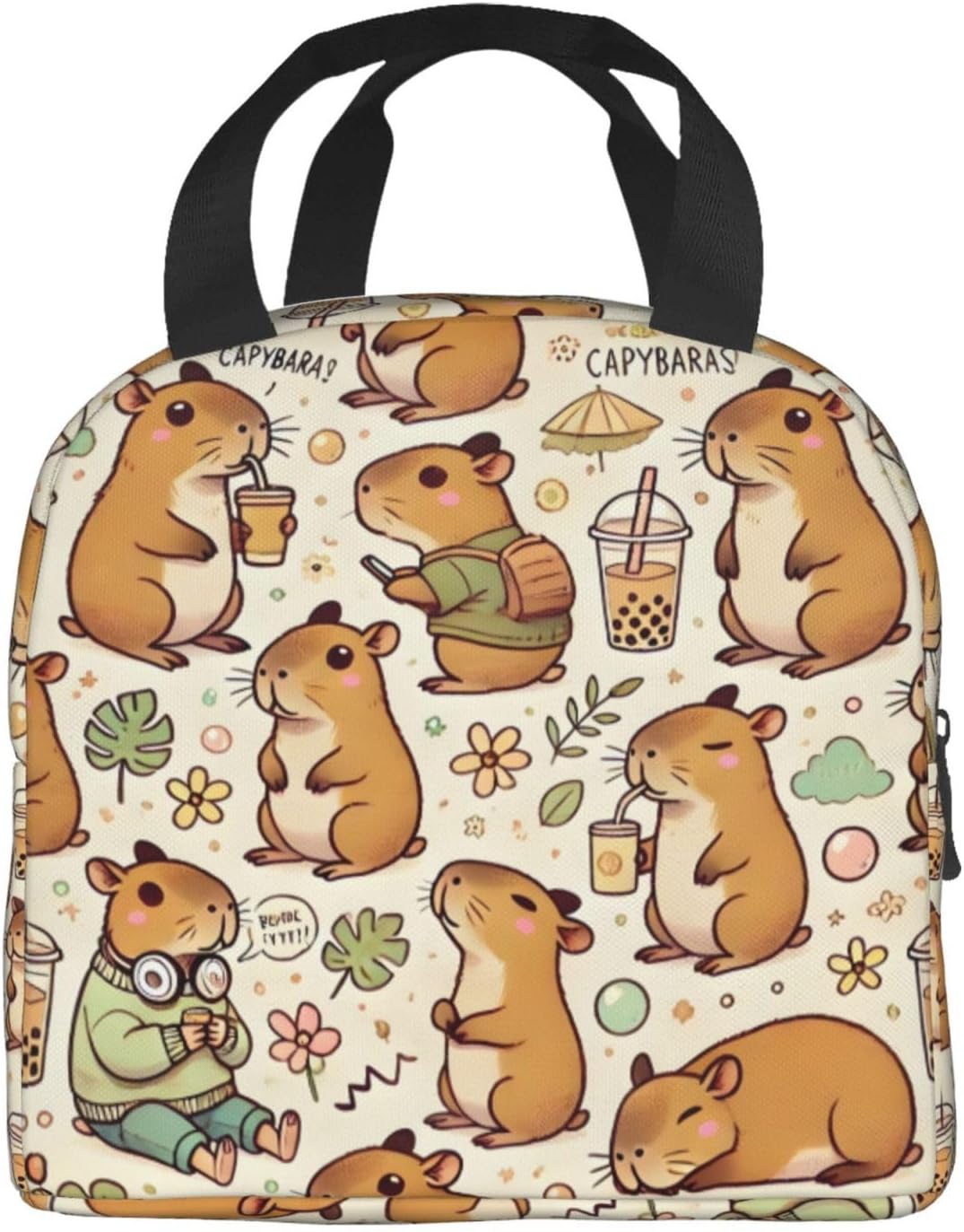 Bolsa almuerzo Capybara estampado moda reutiliz. aislada