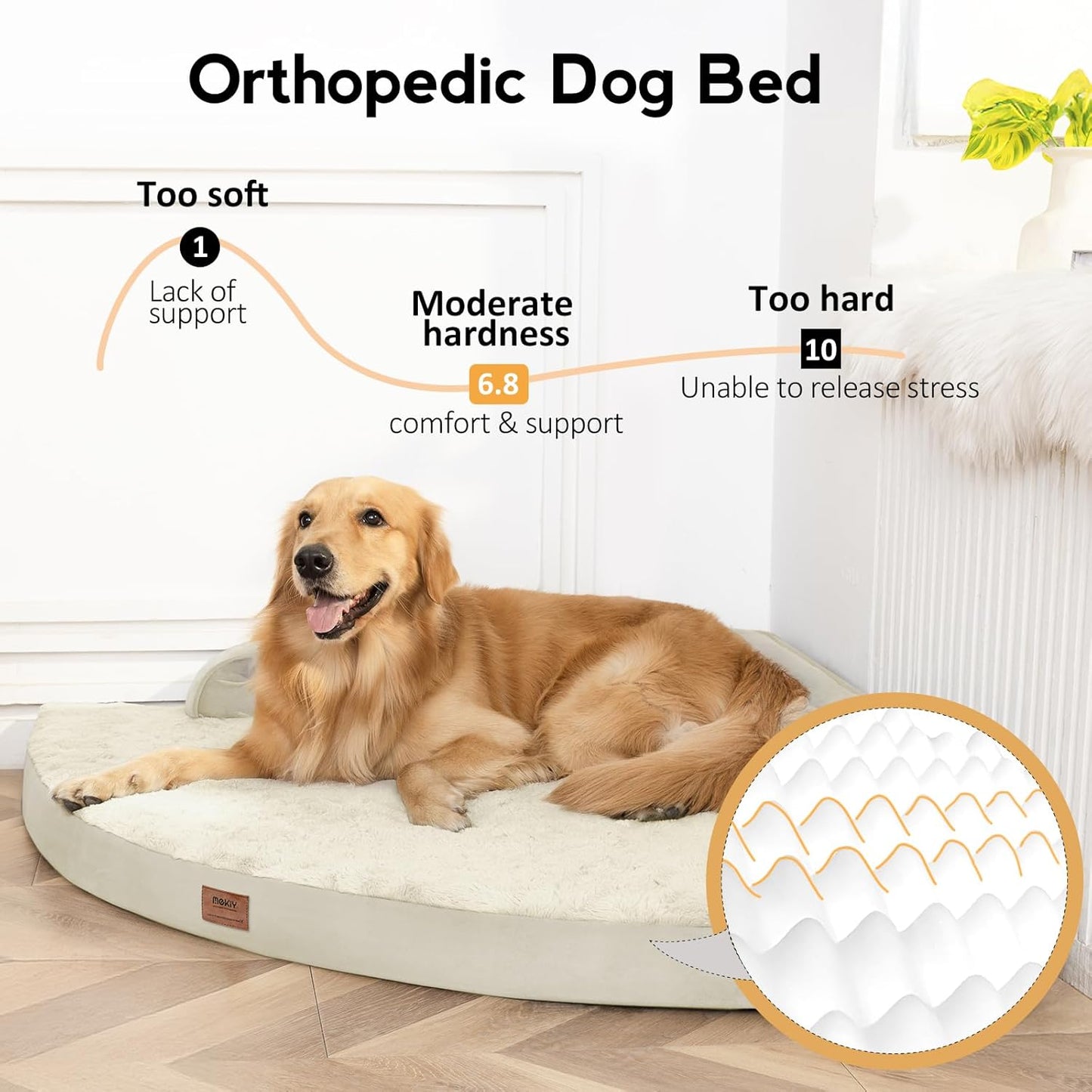 Cama ortopédica XXL para perros beige antiderrap