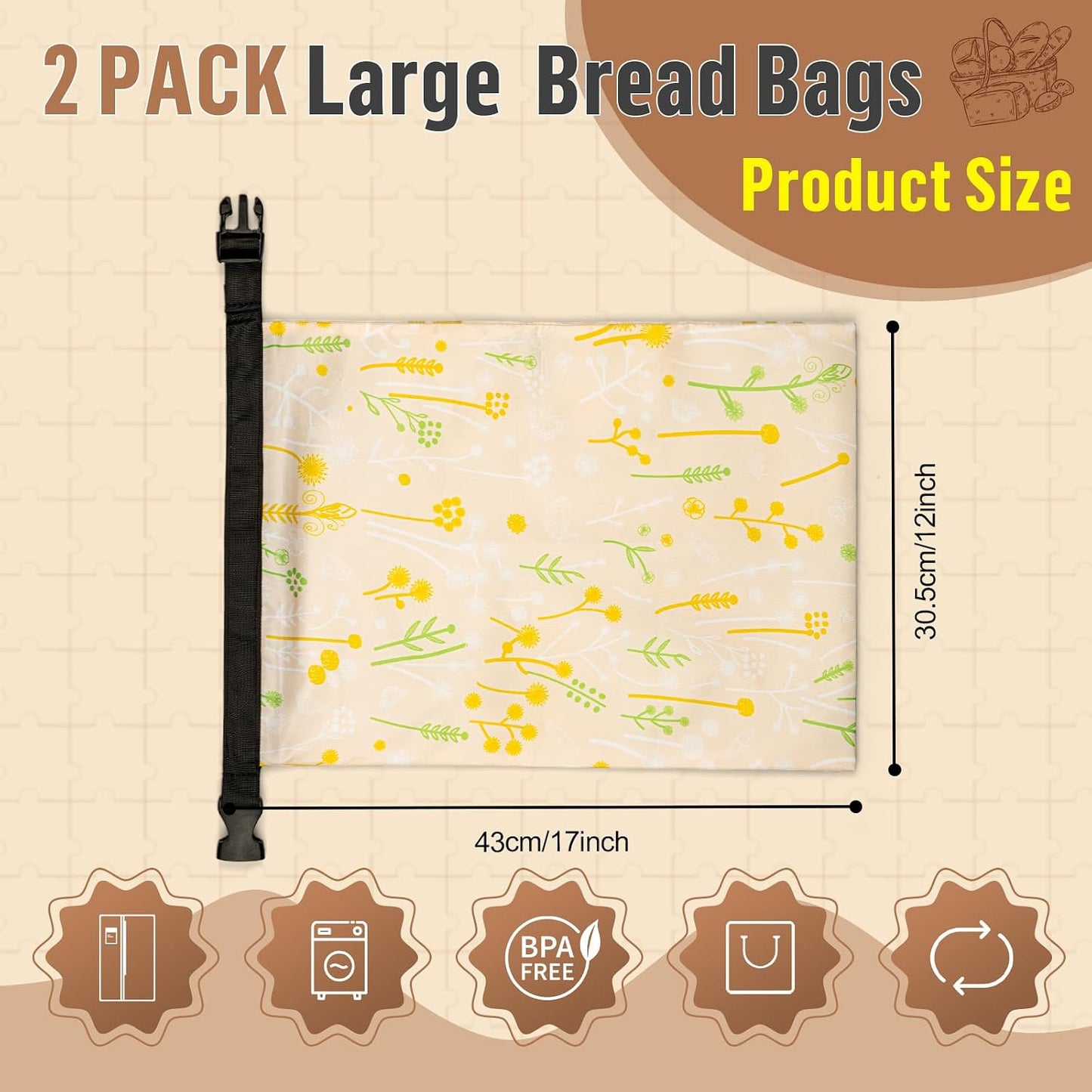 2 Pzas Bolsa Pan Congelador Reutilizable con Cremallera