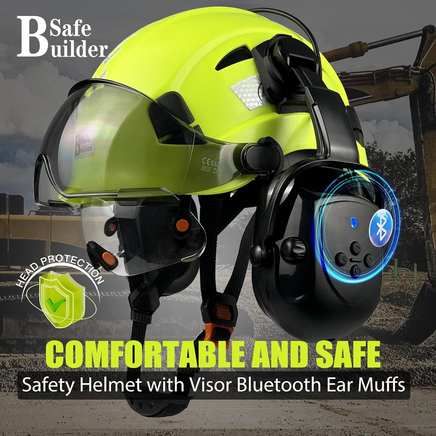 Casco seguridad visera orejeras Bluetooth SNR 26dB ANSI