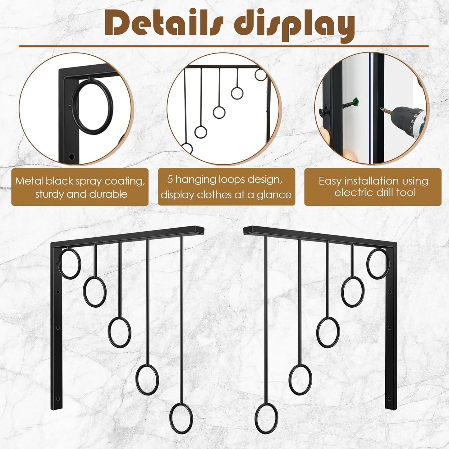 Estante pared ropa 5 anillos colgar 6 Uds