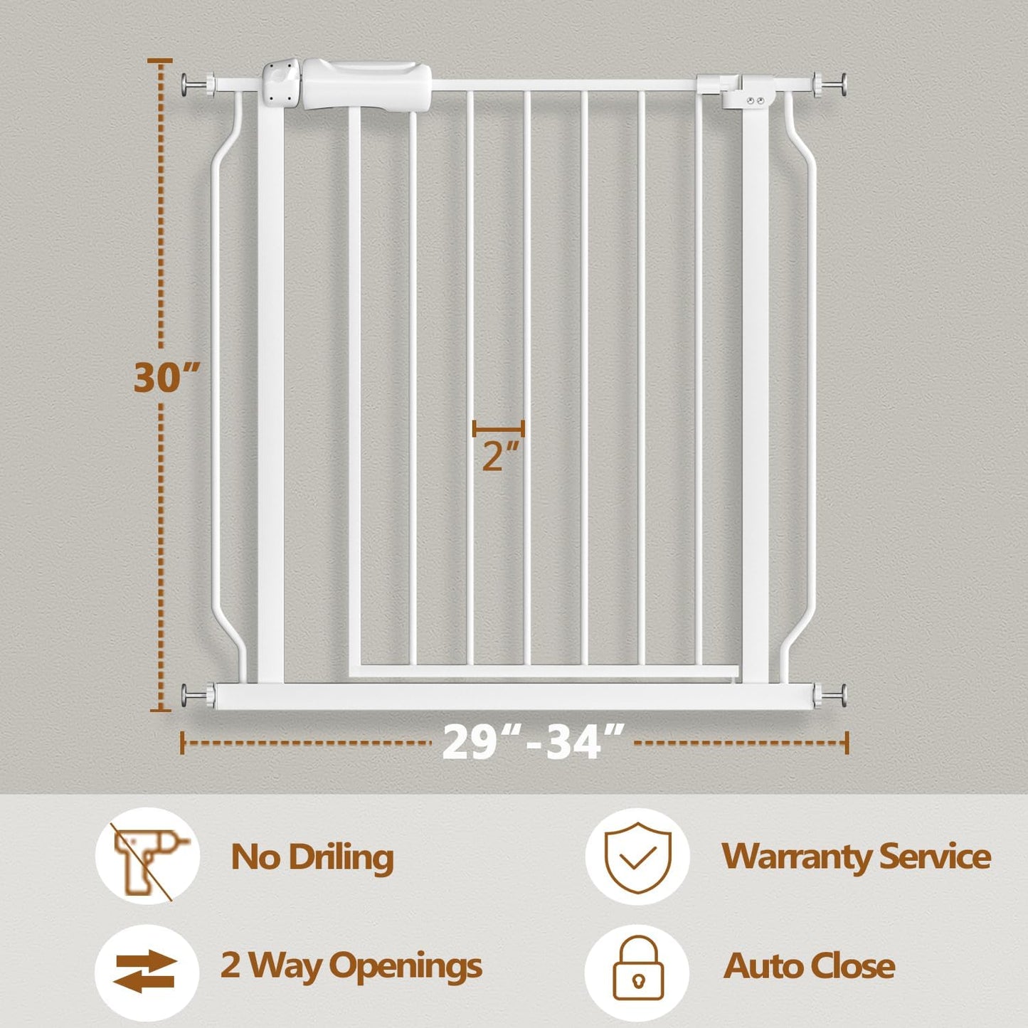 Puerta bebé 29-34pulg para puertas escaleras interiores