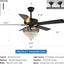 Ventilador techo cristal luces control remoto 52pulg