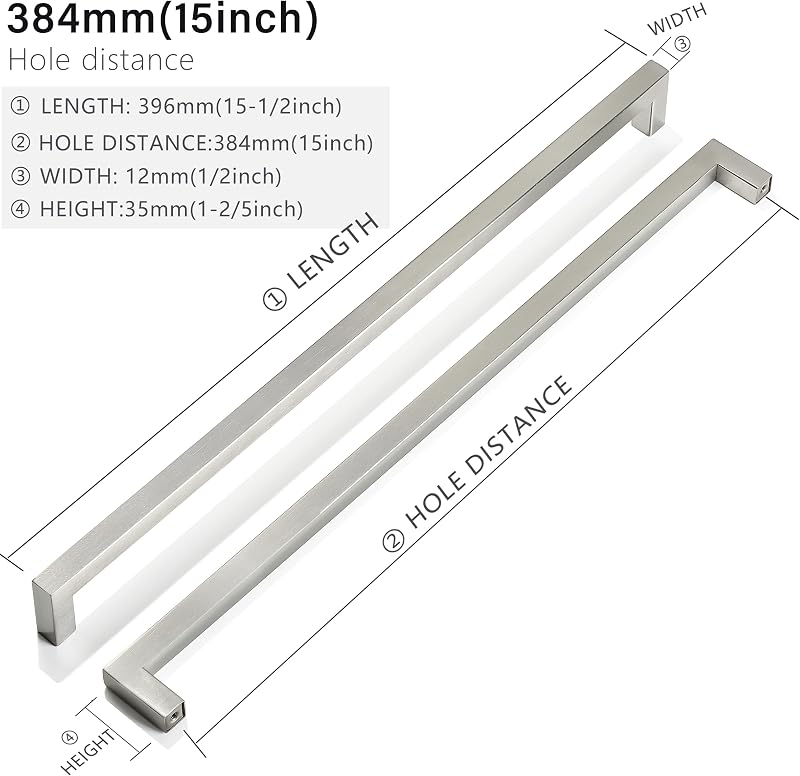 Tiradores níquel cepillado cuadrados 30pz 380mm acero inox
