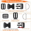 Set 6 hebillas plástico 1pulg y 12 deslizadores anillo D metal
