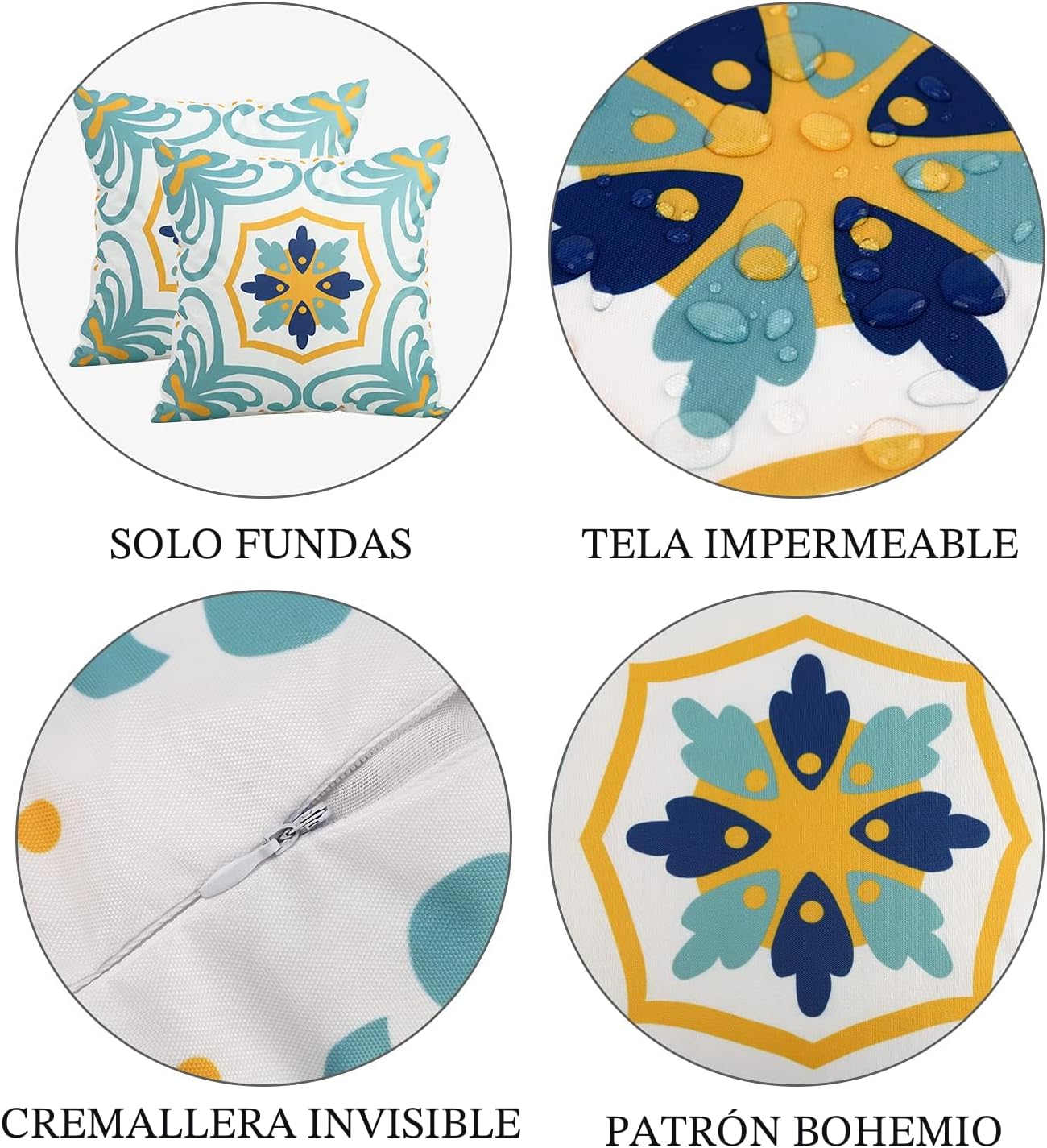 4 Fundas Almohada Impermeables Estampado Floral 18x18" Azul