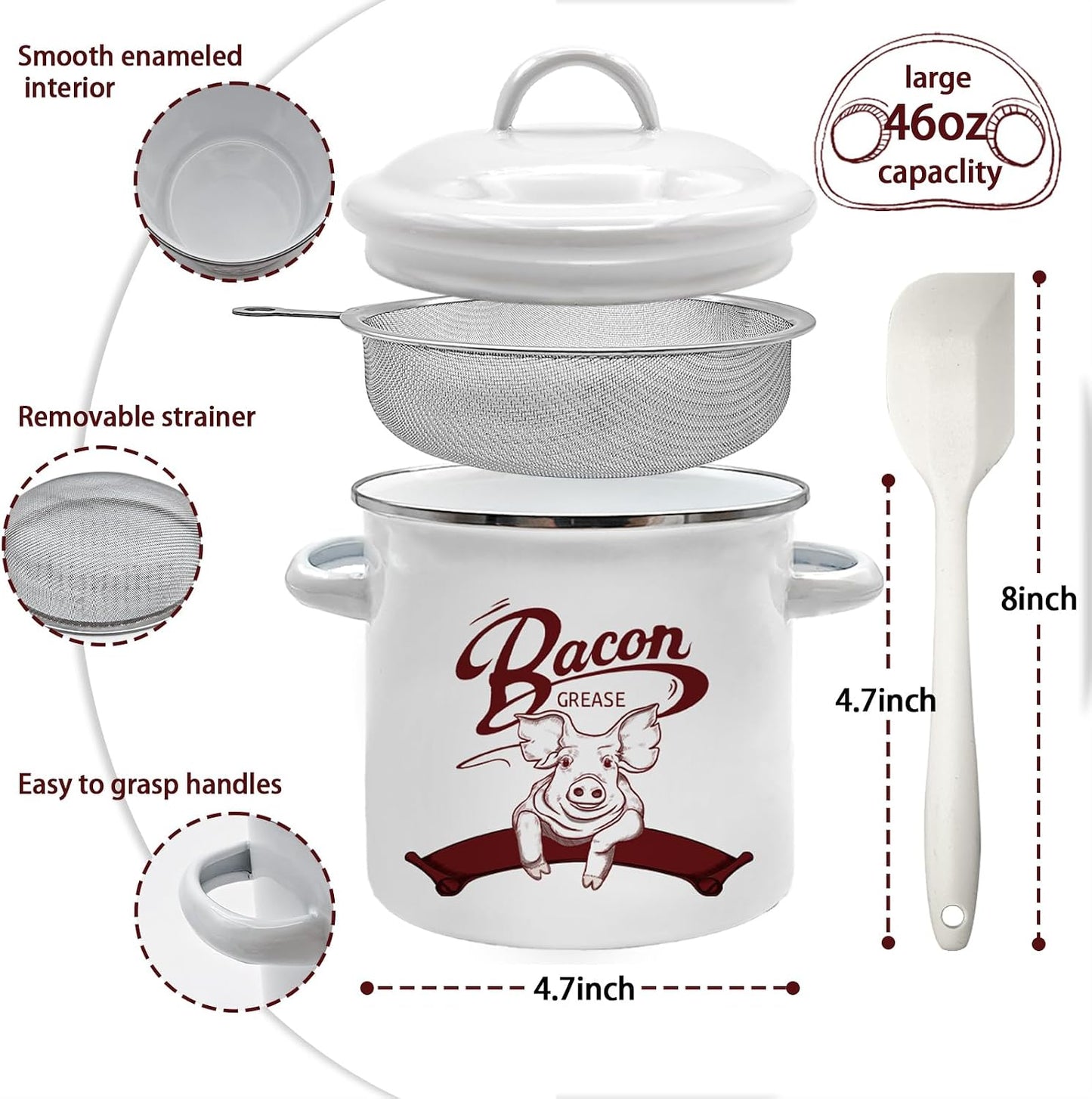 Protector grasa tocino 46oz con colador acero inox 304