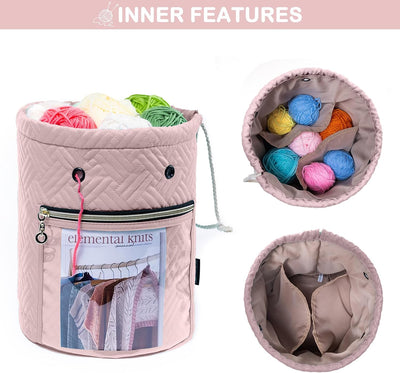 Bolsa hilo ganchillo con cordón y bolsillo accesorios