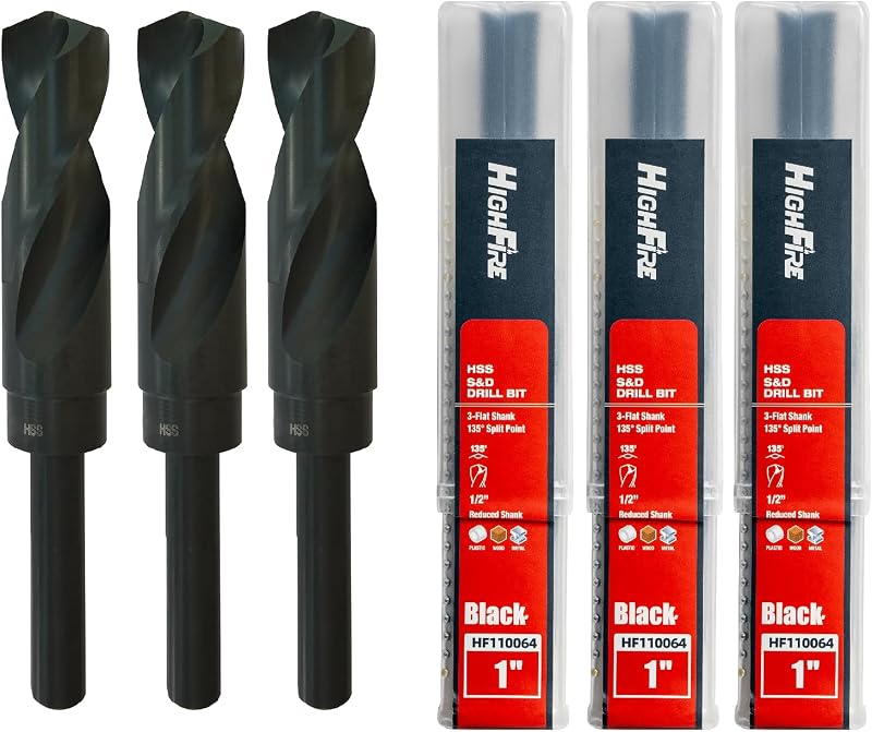 3 Brocas HSS 1pulg Vástago Reducido para Aluminio Acero Inox