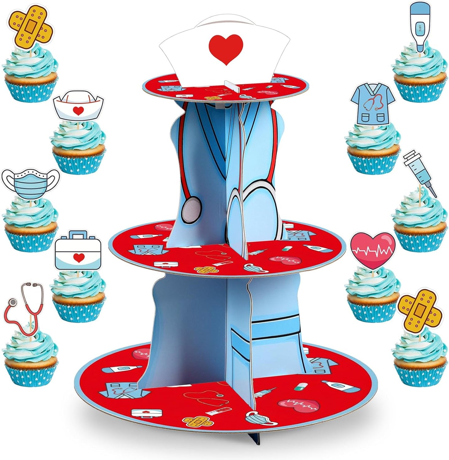 Soporte 3 niveles para cupcakes y pasteles graduación enfermera