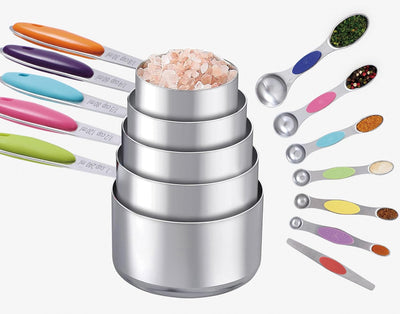 Set 12 Tazas Medidoras Acero Inox con Mango Silicona