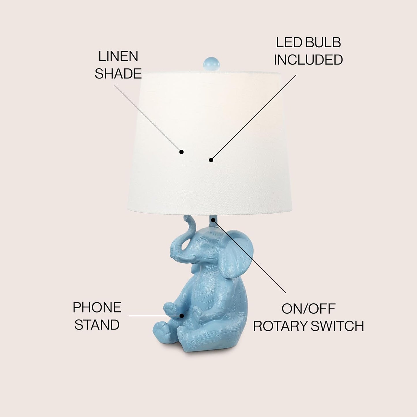 Lámpara mesa azul 21" soporte teléfono moderna dormitorio