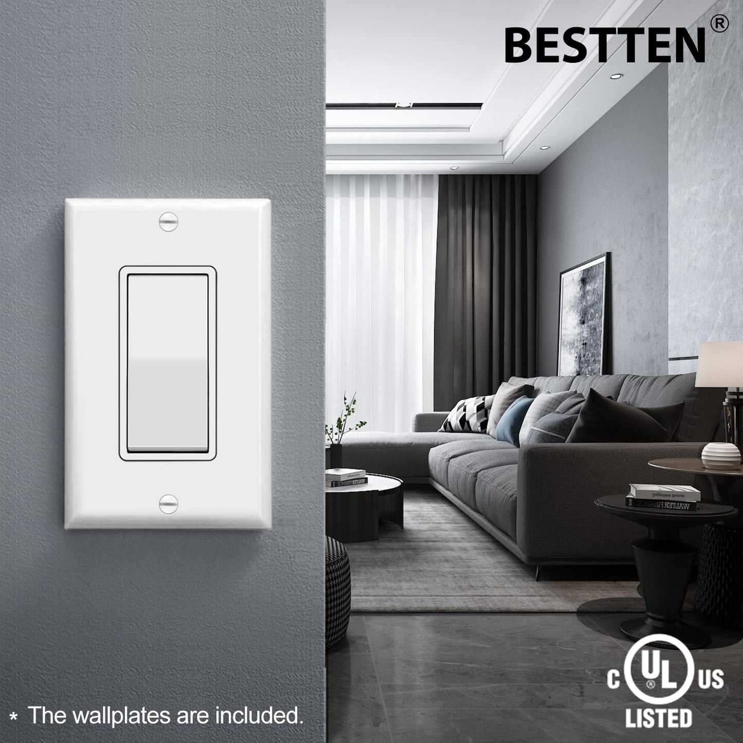 20 Interruptores Pared 120/277V Placa Blanca Cert UL