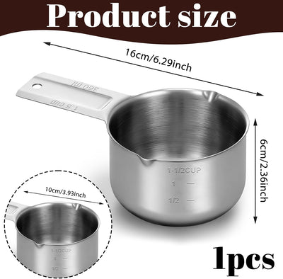 Taza medidora acero inox 1.5 tazas 12oz para cocinar y café