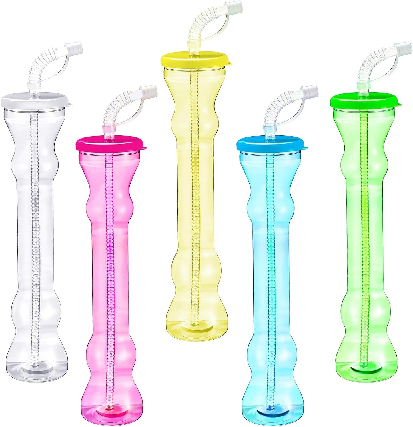 15 Vasos Mancuernas 17oz con Popote Tapa 5 Colores